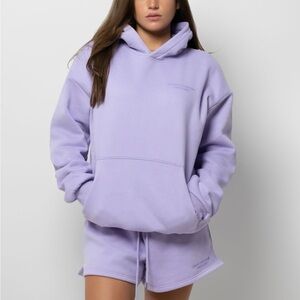 COMFRT Lavender Women's Hoodie Sweatshirt & Shorts set.